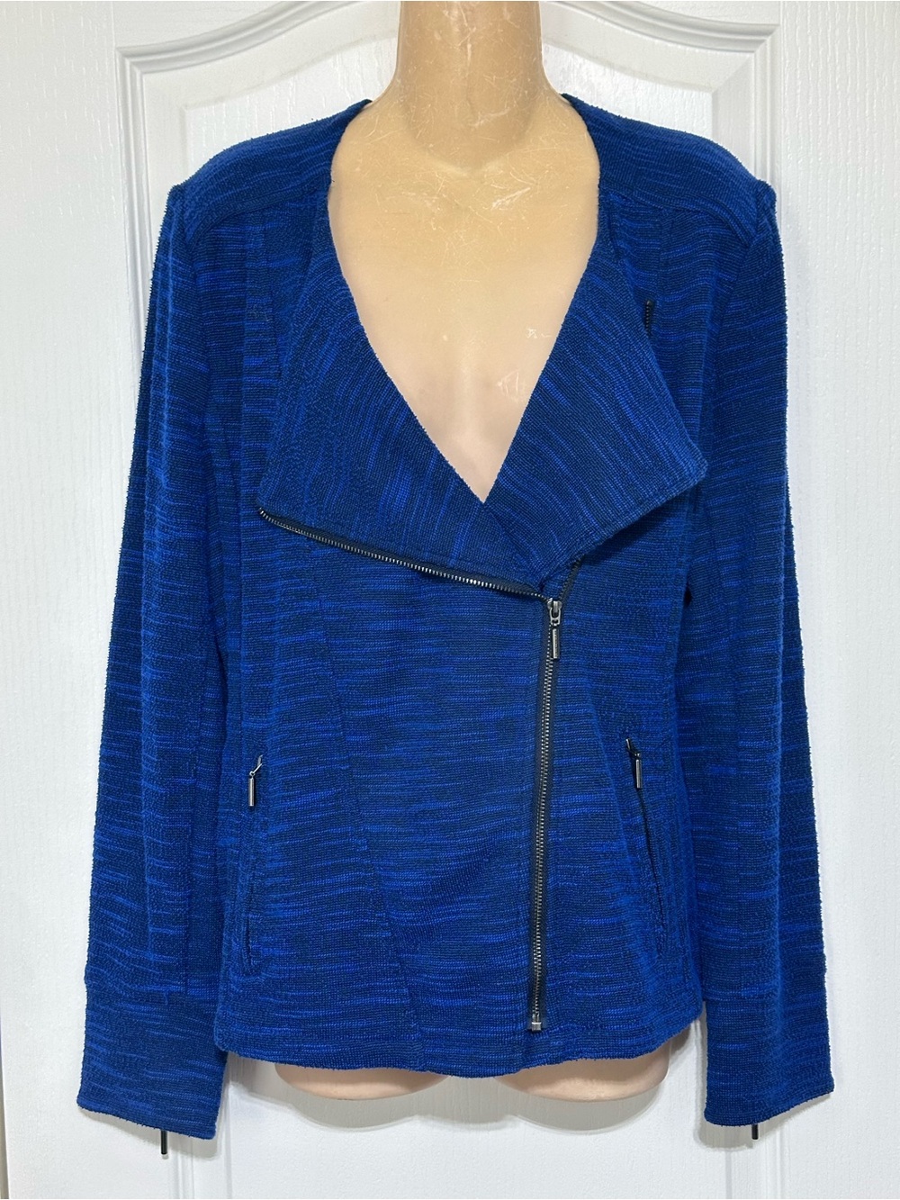 H by Halston Royal Blue Asymmetric Zip Jacket